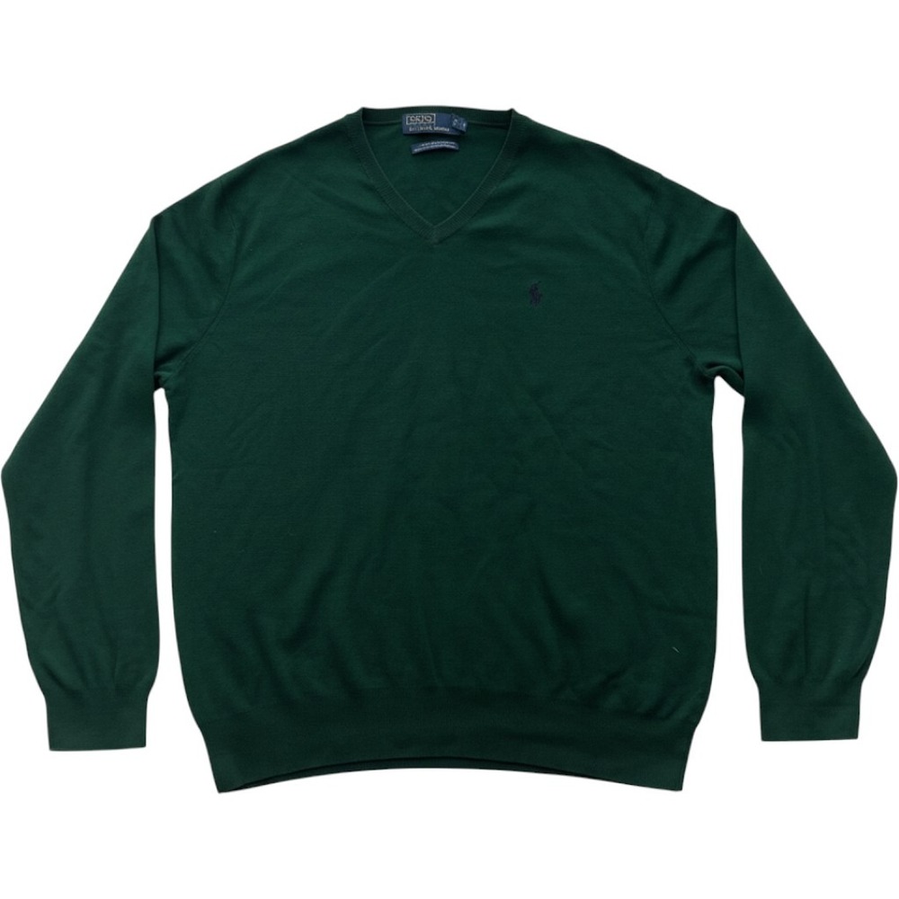 Polo Ralph Lauren Mens XL Green 100% Pima Cotton V-Neck Pony Logo Sweater
